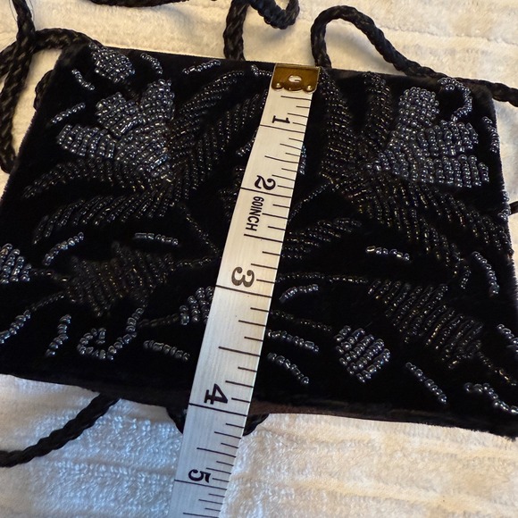 Vintage Black Velvet Beaded Evening Bag Purse Art Deco Floral 5"x4" Snap Closure - Picture 5 of 6